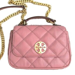Tory Burch Willa Mini Top Handle Bag Magnolia Quilted Leather